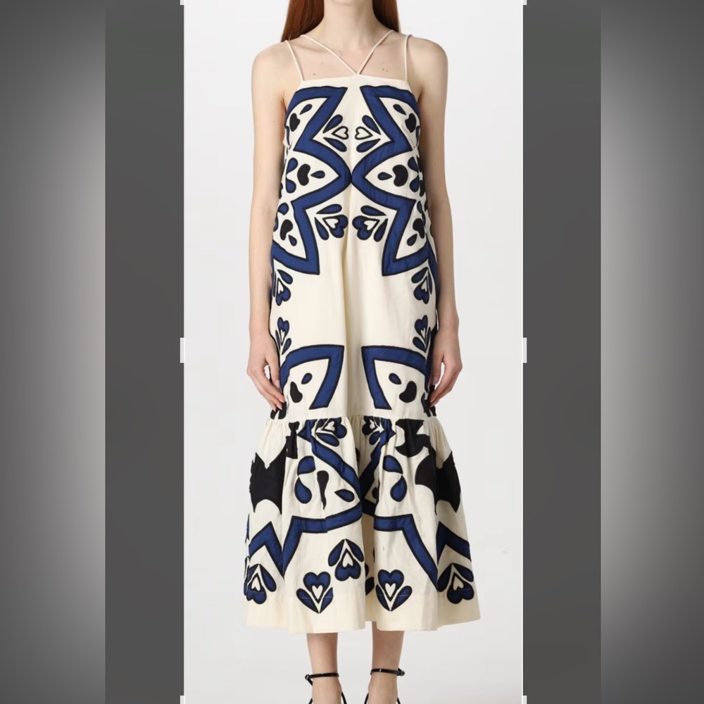 Sea NY NWT Kaia Kaleidoscope Appliqué dress in white Navy Size Medium